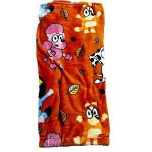 Bluey Bingo Coco Chloe Fall Autumn Leaves 50x70 Orange Plush Throw Blanket NEW